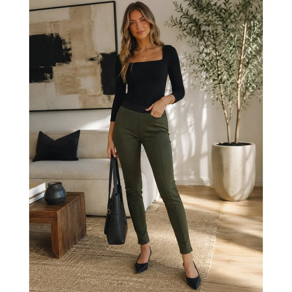 Banana Republic Legging Womens Medium Green Dark Academia Preppy Professional